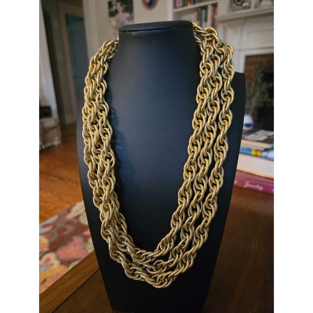 Lightweight Goldtone Very Long Double Link Chain Necklace Vintage